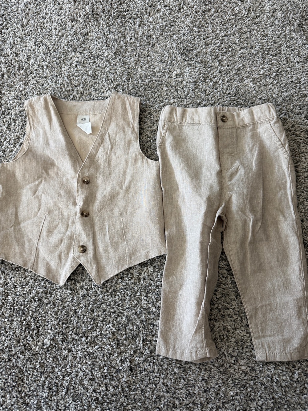H&M Beige Linen-Blend 12 Month Vest & Pants Set